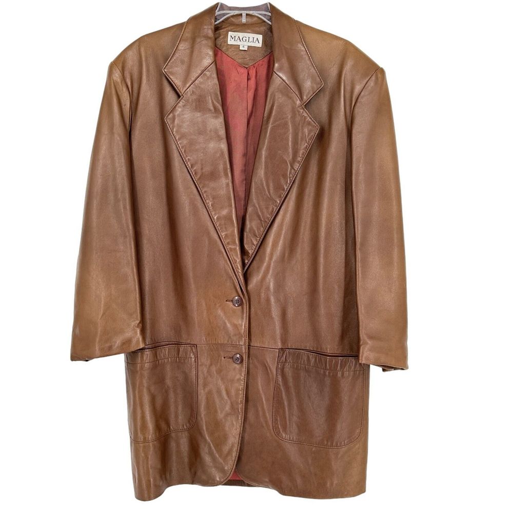 VTG Maglia Coat Lambskin Leather Cognac Women Size 4 Mid Length
